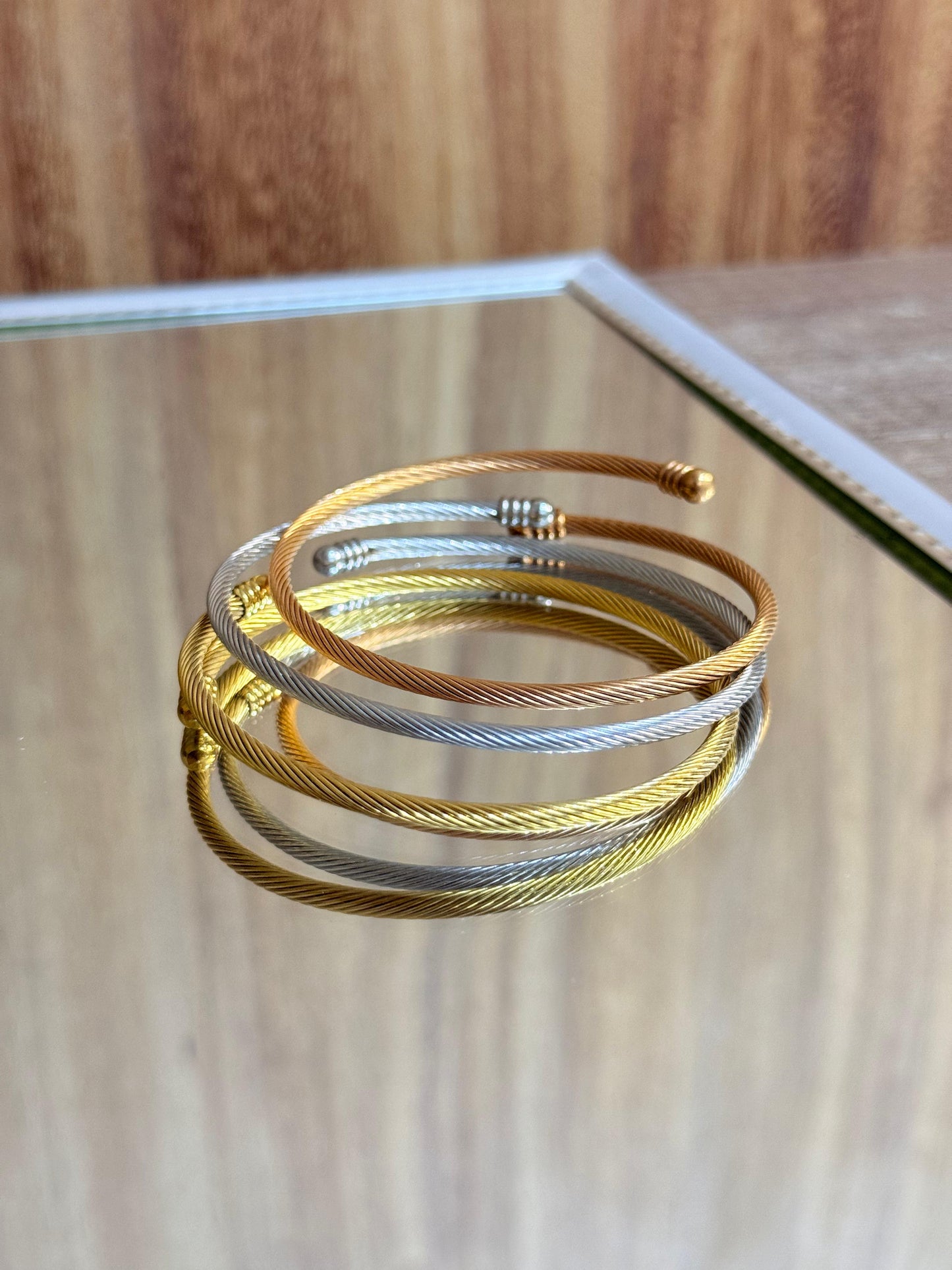 Set de 3 brazaletes abiertos estilo europeo de lujo